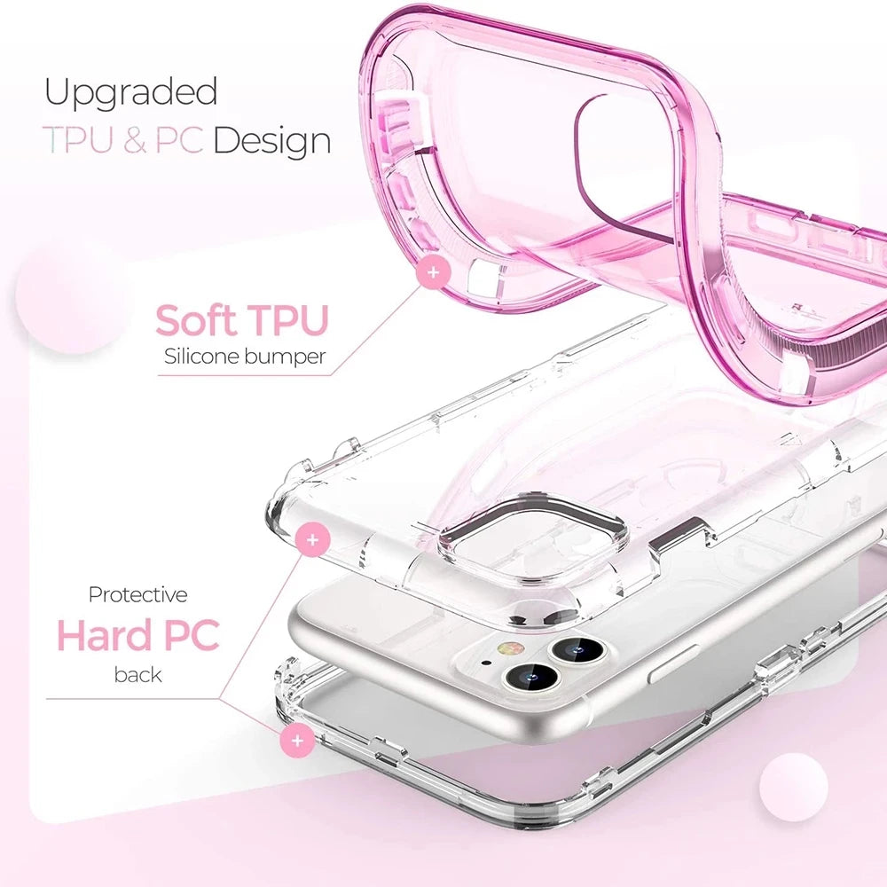 Hybrid Heavy Duty Dust Case For iPhone 16 15 13 11 12 14 Pro Max  XSMAX XR XS SE 6 7 8 Plus Transparent Shockproof Armor Cover