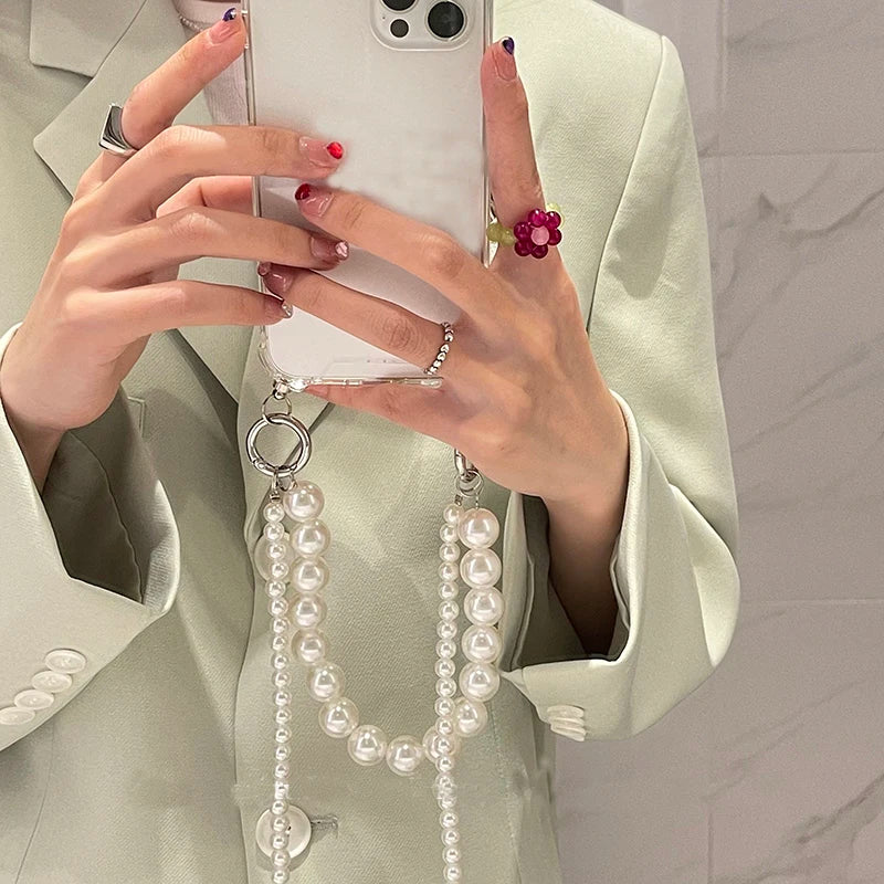 Discount Korean Pearl Bracelets Chain Case with Lanyard Aesthetic Luxury Case for iPhone 11 12 13 14 15 16 Pro Max  Back Cover sale