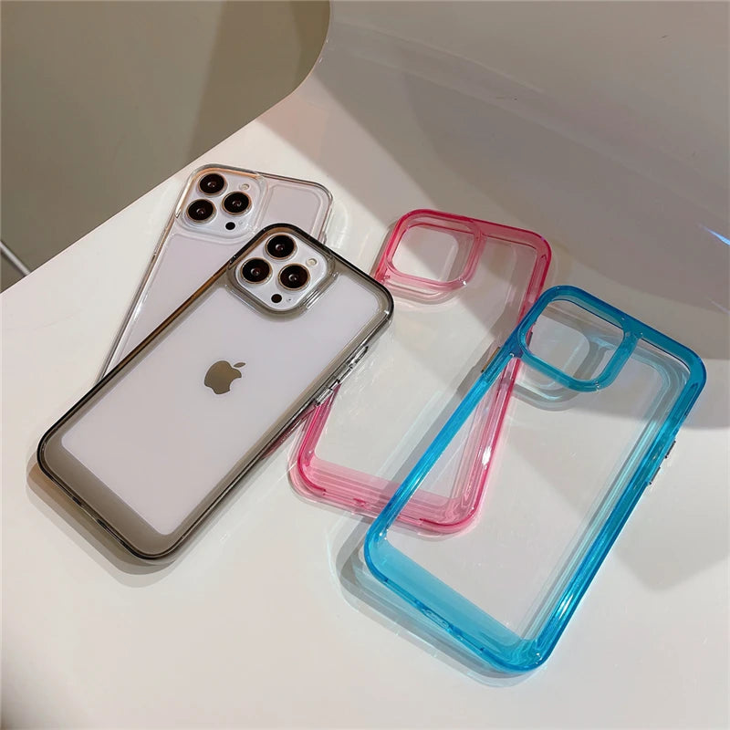 Transparent Shockproof Hard Acrylic Case For iPhone 16 15 14 13 12 Mini 11 Pro XS Max X XR 7 8 Plus Silicone Bumper Clear Capa