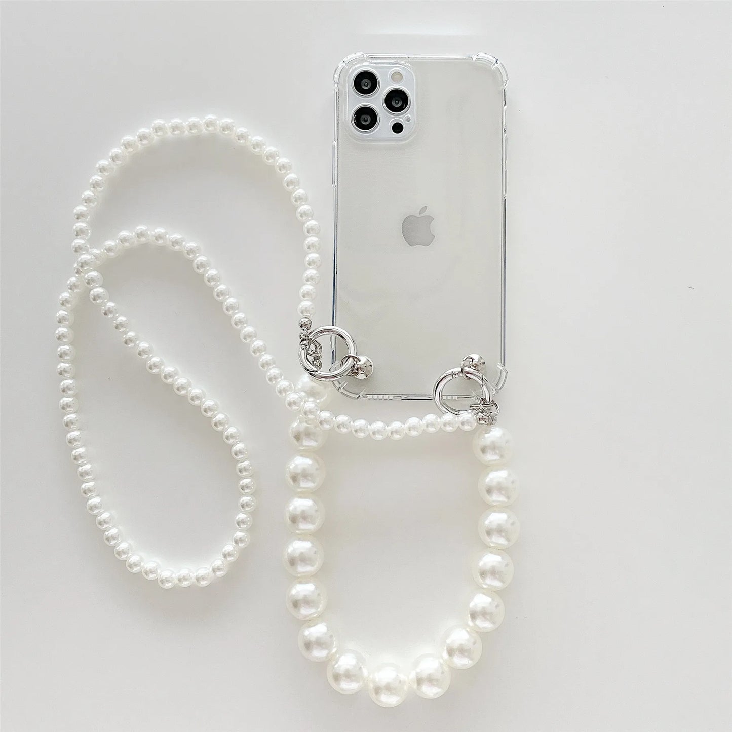 Korean Pearl Bracelets Chain Case with Lanyard Aesthetic Luxury Case for iPhone 11 12 13 14 15 16 Pro Max  Back Cover