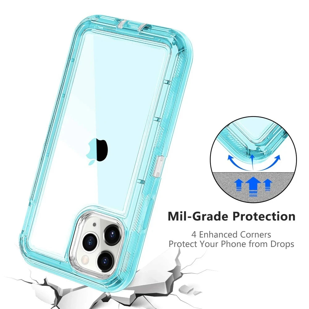 Hybrid Heavy Duty Dust Case For iPhone 16 15 13 11 12 14 Pro Max  XSMAX XR XS SE 6 7 8 Plus Transparent Shockproof Armor Cover