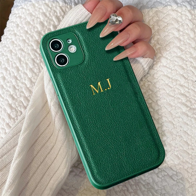 Personalized Leather Case For iPhone 16 15 14 Pro Pro Max 11 12 13 XS Max Customized Name Initials Cases 15 14 13 12 11 pro Max