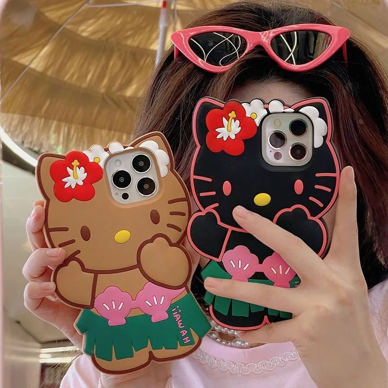 Discount Cute 3D Cartoon Grass Skirts Sanrios Hello Kitty Phone Case for IPhone 16 15 14 13 12 11 Pro Max Silicone Soft Back Y2k Girl sale