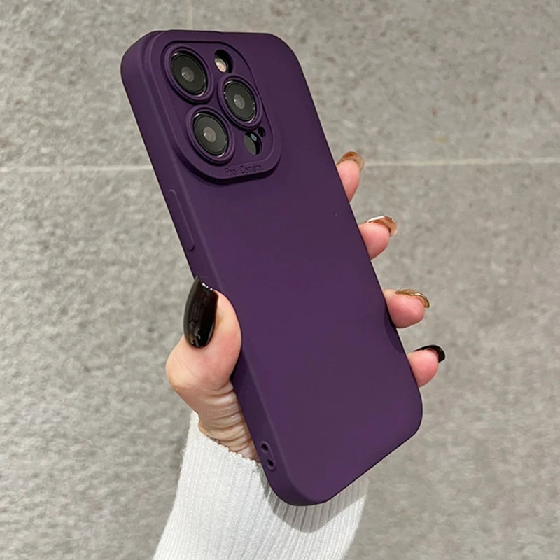 Luxury Matte Purple Phone Case For iPhone 11 12 13 14 15 16 Pro Max XS X XR 7 8 Plus Original Liquid Silicone Shockproof Cover