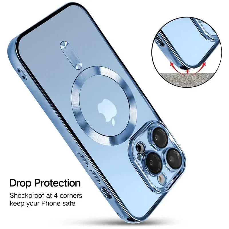 Magnetic Case For iphone 16 15 14 13 12 11 Pro Max Plus Clear Lens Protection For Magsafe Wireless Charging Plating Cases Cover