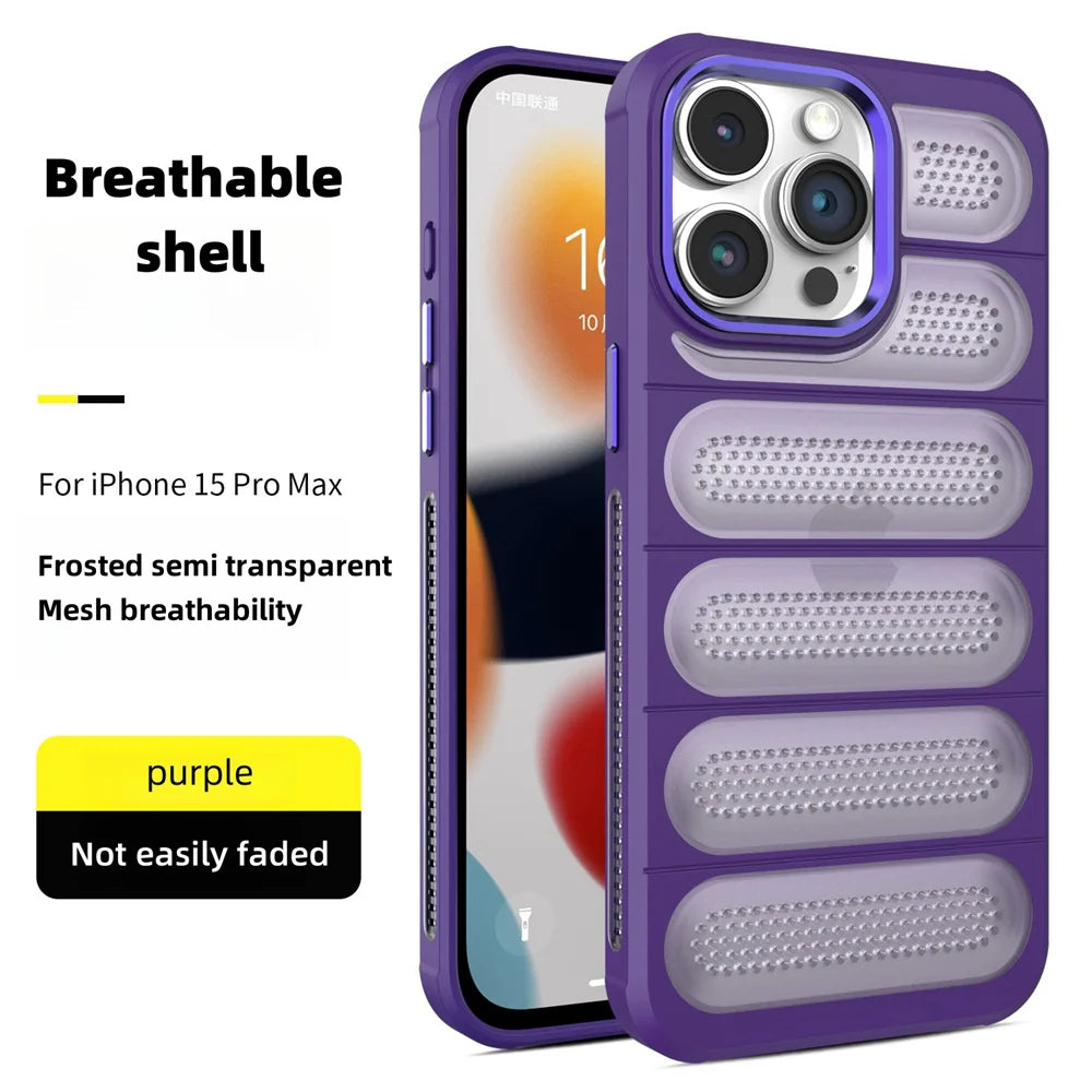 Heat Dissipation Matte Frosted Cooling Phone Case For iPhone 15 16 Pro Max 14 13 12 11 Luxury Translucent Breathable Back Cover