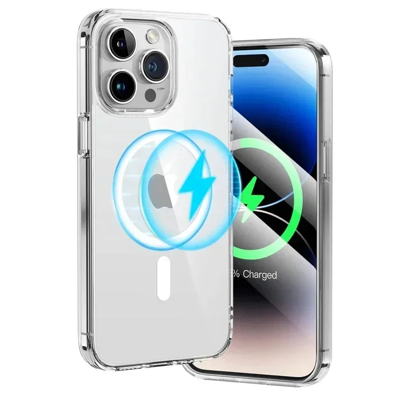 Magnetic Adsorption Wireless Charge Clear Case For Apple iPhone 16 15 14 13 12 11 Pro XS Max XR X 8 Plus Compatible With MagSafe