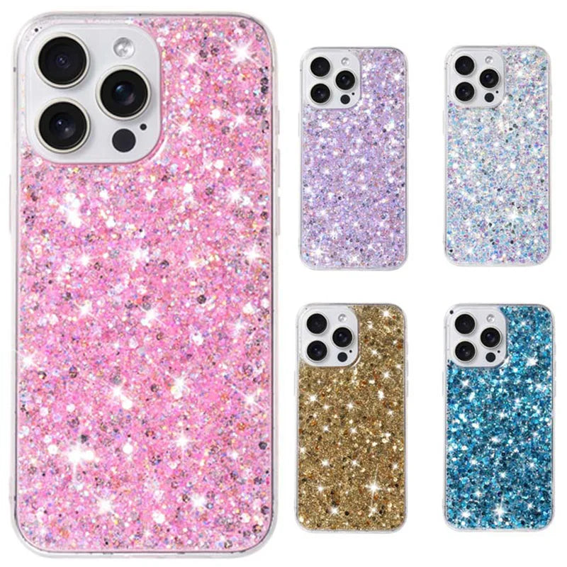 Discount Starry Glitter Pink Sequin Phone Case For IPhone 16 15 14 13 12 11 Pro Max X XR  7 8 Plus SE2 Hard Silicone Anti-fall Back Cover sale