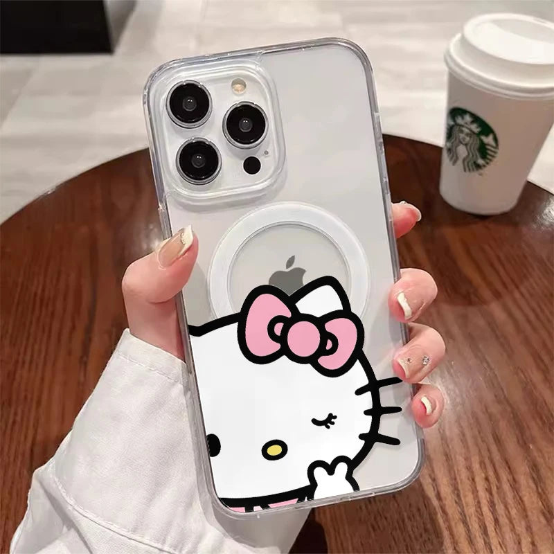 Discount Sanrio Hello Kitty Cute Cartoon With Magsafe Case For iPhone 16 15 14 13 12 Pro Max Magnetic Compatible Hard Shell Cover WK447 sale