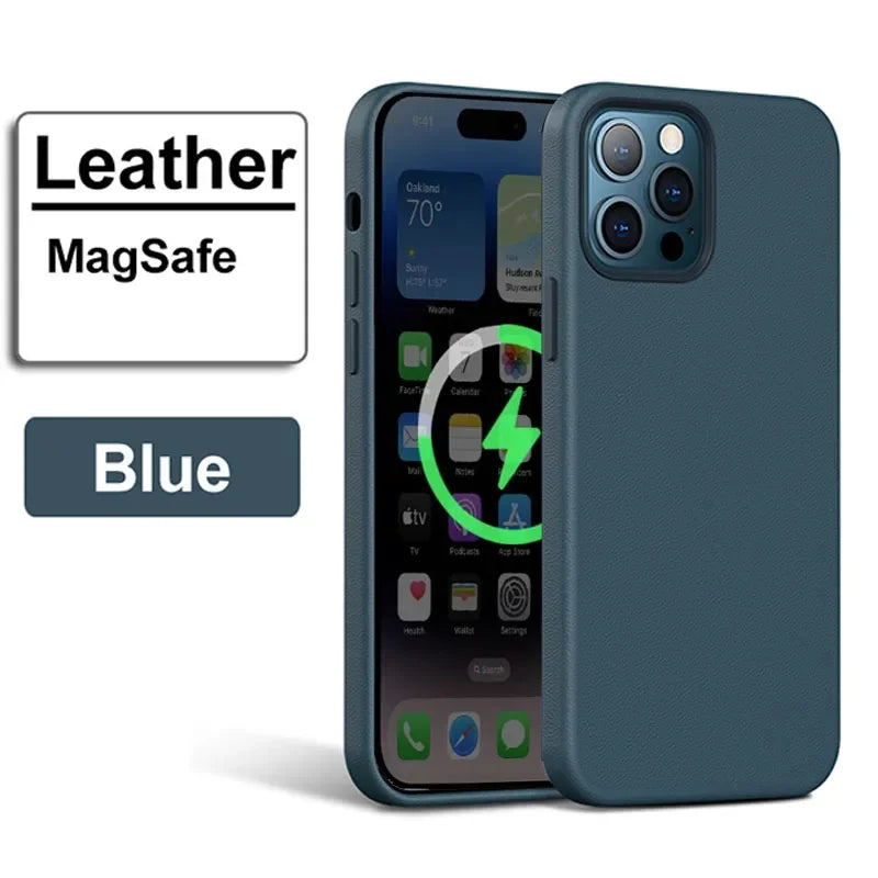 Official MagSafe Leather Case for Apple iPhone 16 Pro Max 13 12 14 15 Plus Original Strong MacSafe Magnetic Cover Accessories