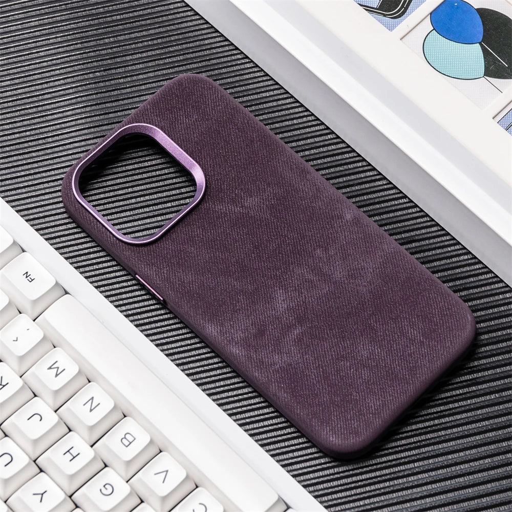 Luxury Fiber Leather For MagSafe Magnetic Wireless Charge Case For iPhone 16 15 14 13 12 Pro Max Plus Soft Shockproof Back Cover