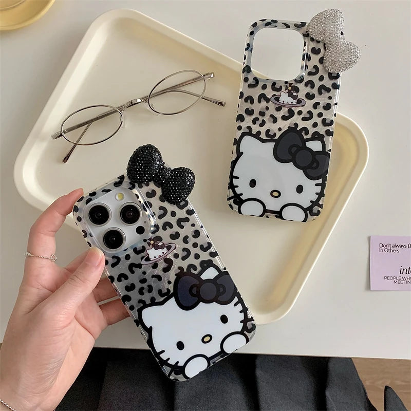 Sexy Hello Kitty Bowknot Lustre Lining Hard High Phone Case for iPhone 16 15 Pro Max 14 Plus 13 Mini 12 11 13 Pro X XS XR 7 8 SE