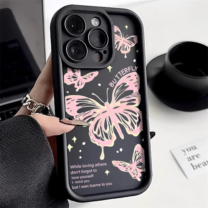 Cute Phone Cover Case For iPhone 15 Case iPhone 11 13 12 14 16 Pro Max XR XS 7 8 Plus SE Shockproof Bumper Cherry Bowknot Cover