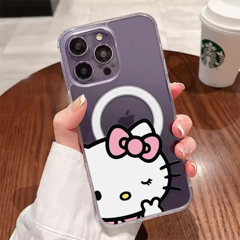 Sanrio Hello Kitty Cute Cartoon With Magsafe Case For iPhone 16 15 14 13 12 Pro Max Magnetic Compatible Hard Shell Cover WK447