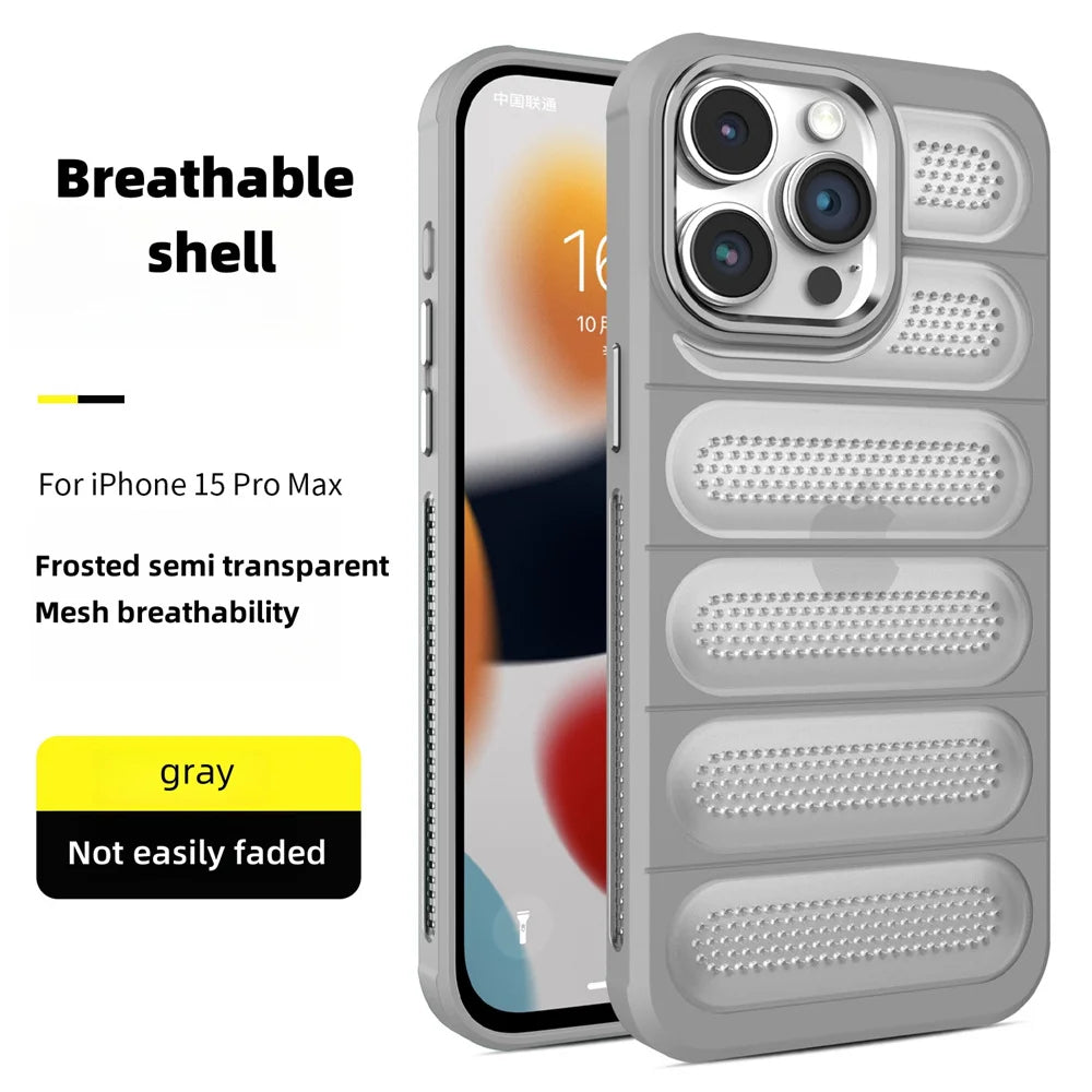 Heat Dissipation Matte Frosted Cooling Phone Case For iPhone 15 16 Pro Max 14 13 12 11 Luxury Translucent Breathable Back Cover