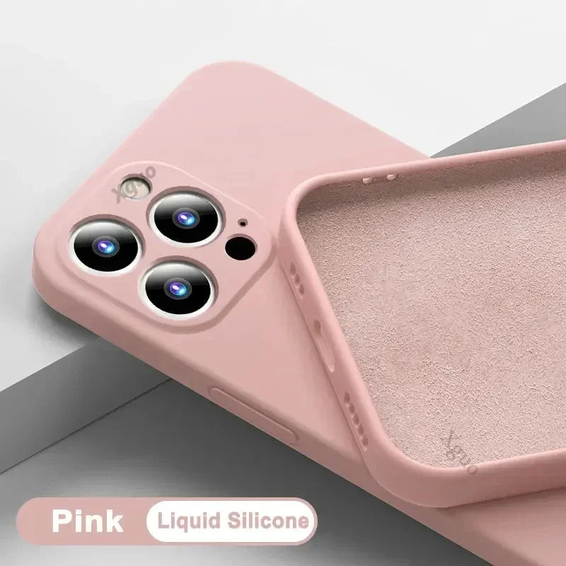 Fashion Solid Color Liquid Silicone Phone Case For iPhone 16 15 13 14 11 12 Pro Max Mini Plus High Quality Anti-Fall Soft Cover