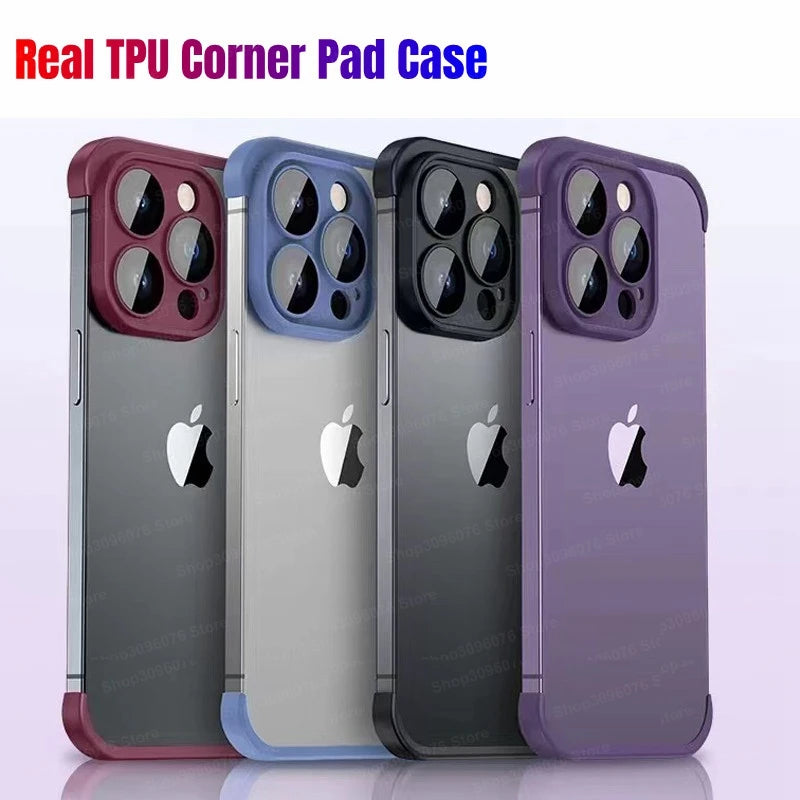 Lens Protector Corner Pad Case For iPhone 14 Pro Max 14Plus 100% Real Bare TPU Silicone Cover For iPhone 12 15 16 Pro Max Cover