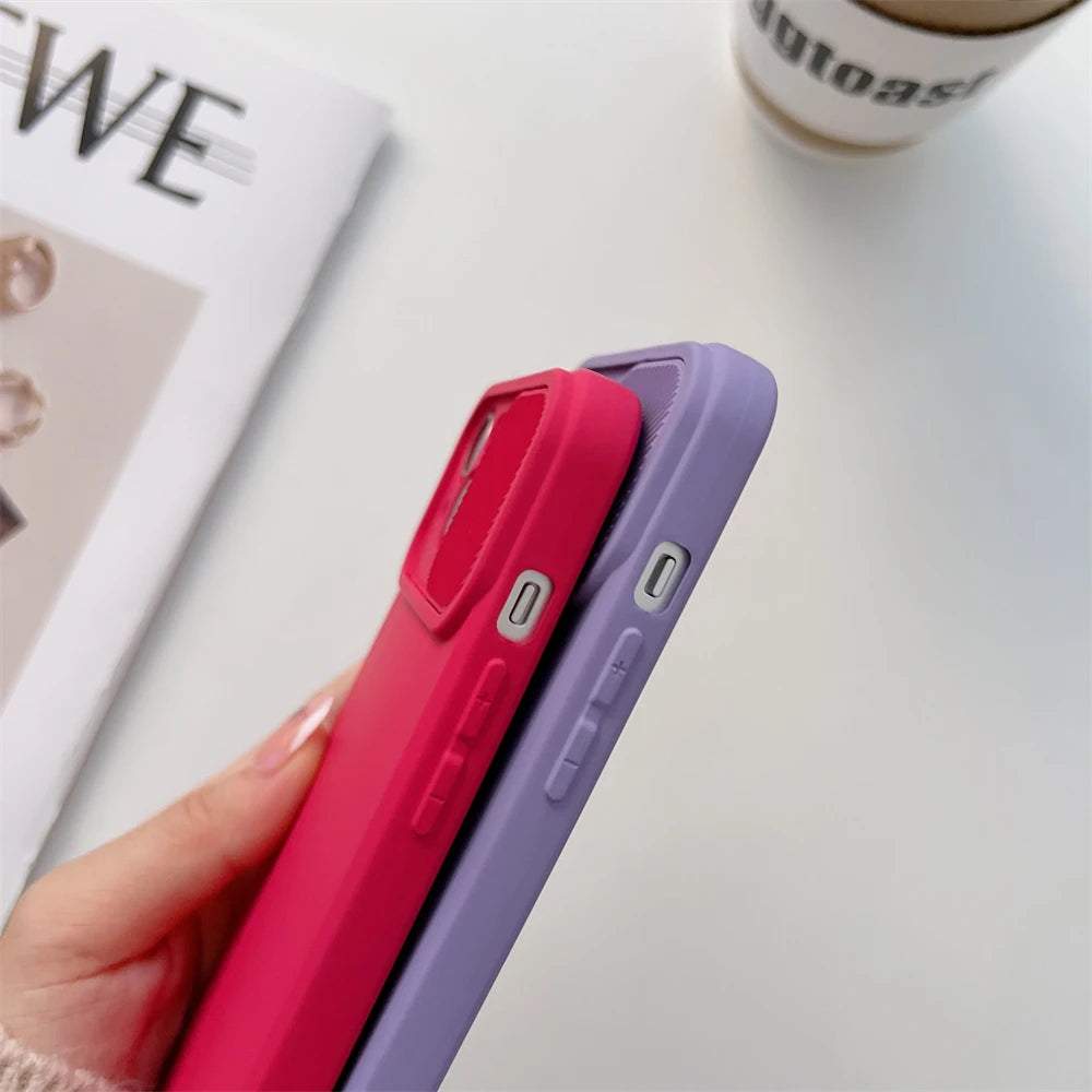 Slide Camera Protection Candy Color Soft Silicone Phone Case For iPhone 16 15 14 13 12 11 Pro XS Max X XR 7 8 Plus Bumper Cover