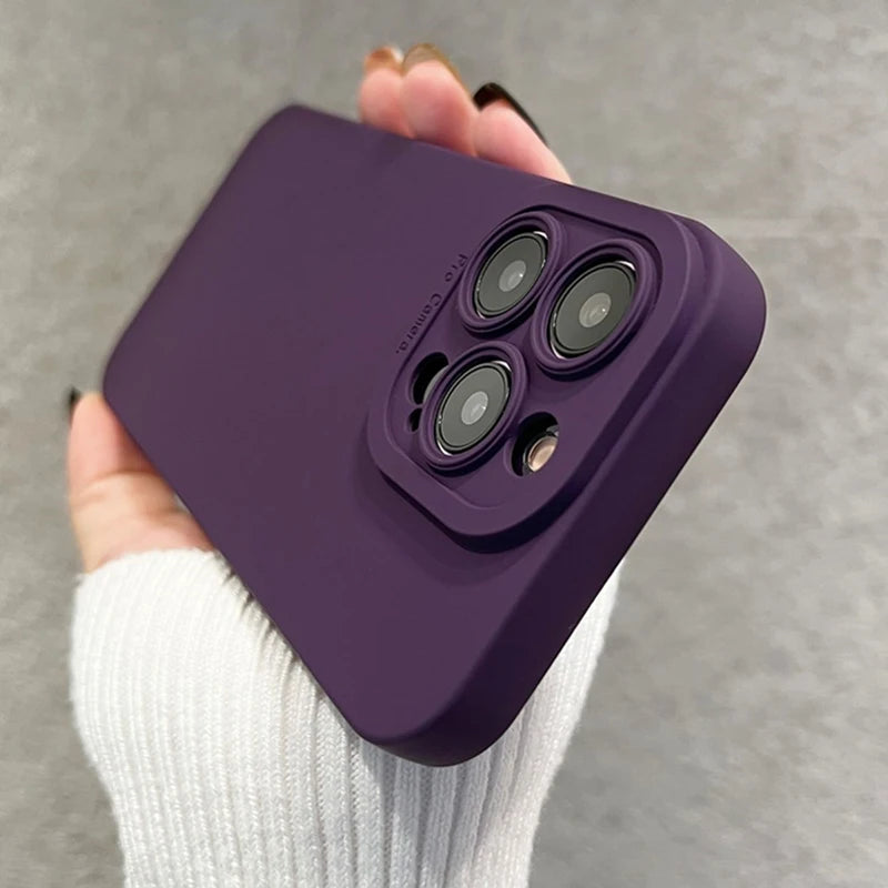 Luxury Matte Purple Phone Case For iPhone 11 12 13 14 15 16 Pro Max XS X XR 7 8 Plus Original Liquid Silicone Shockproof Cover