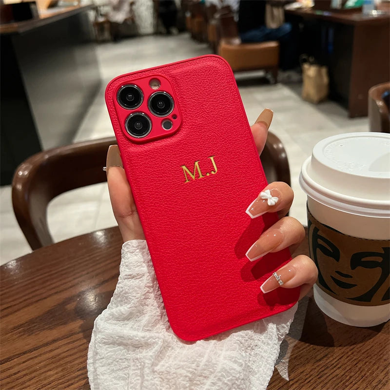 Personalized Leather Case For iPhone 16 15 14 Pro Pro Max 11 12 13 XS Max Customized Name Initials Cases 15 14 13 12 11 pro Max