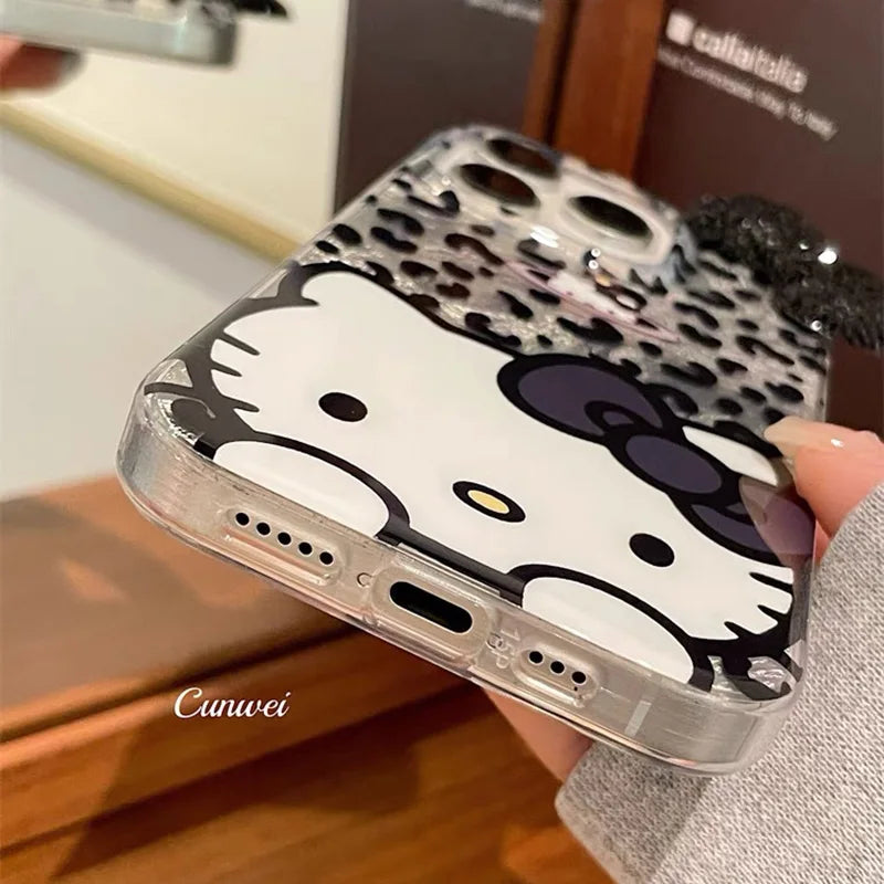 Sexy Hello Kitty Bowknot Lustre Lining Hard High Phone Case for iPhone 16 15 Pro Max 14 Plus 13 Mini 12 11 13 Pro X XS XR 7 8 SE