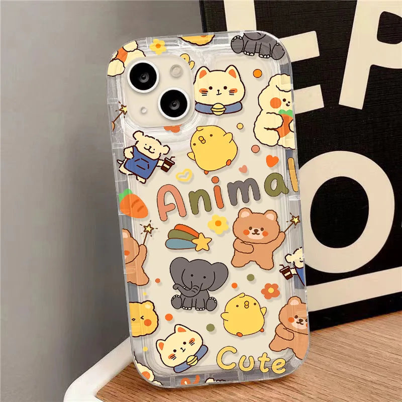 Cute Dinosaur Phone Case For iPhone 11 Case iPhone 15 13 12 16 14 Pro Max XR XS X 7 8 Plus SE 2020 Airbag Cartoon Animals Cover