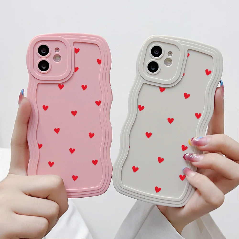 Soft Wavy Lines Love Heart Phone Case For iPhone 11 Case iPhone 13 12 14 16 15 Pro Max XR XS X 6 7 8 Plus SE 2020 Silicone Cover