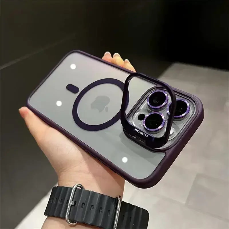 Fashion Ring Stand Case For Magsafe For iPhone 15 14 13 12 11 16 Pro Max Plus Magnetic Wireless Charge Case With Lens Protector