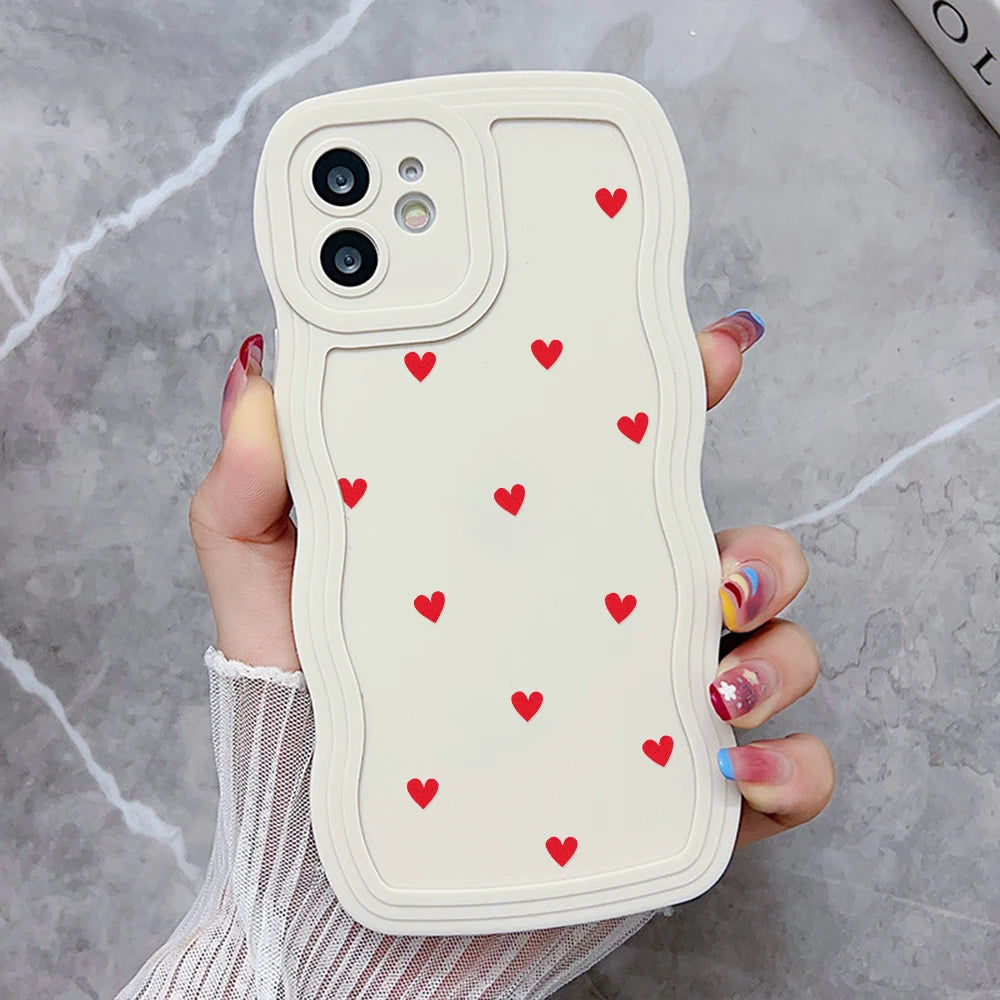 Soft Wavy Lines Love Heart Phone Case For iPhone 11 Case iPhone 13 12 14 16 15 Pro Max XR XS X 6 7 8 Plus SE 2020 Silicone Cover