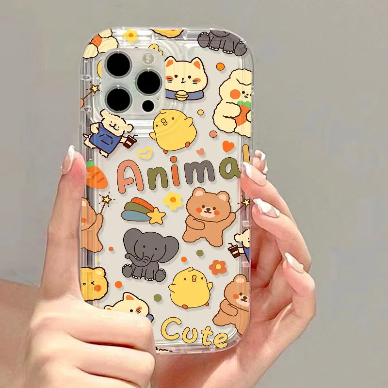 Cute Dinosaur Phone Case For iPhone 11 Case iPhone 15 13 12 16 14 Pro Max XR XS X 7 8 Plus SE 2020 Airbag Cartoon Animals Cover