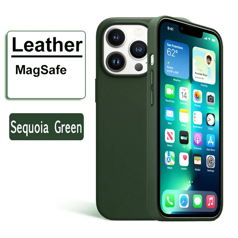 Official MagSafe Leather Case for Apple iPhone 16 Pro Max 13 12 14 15 Plus Original Strong MacSafe Magnetic Cover Accessories