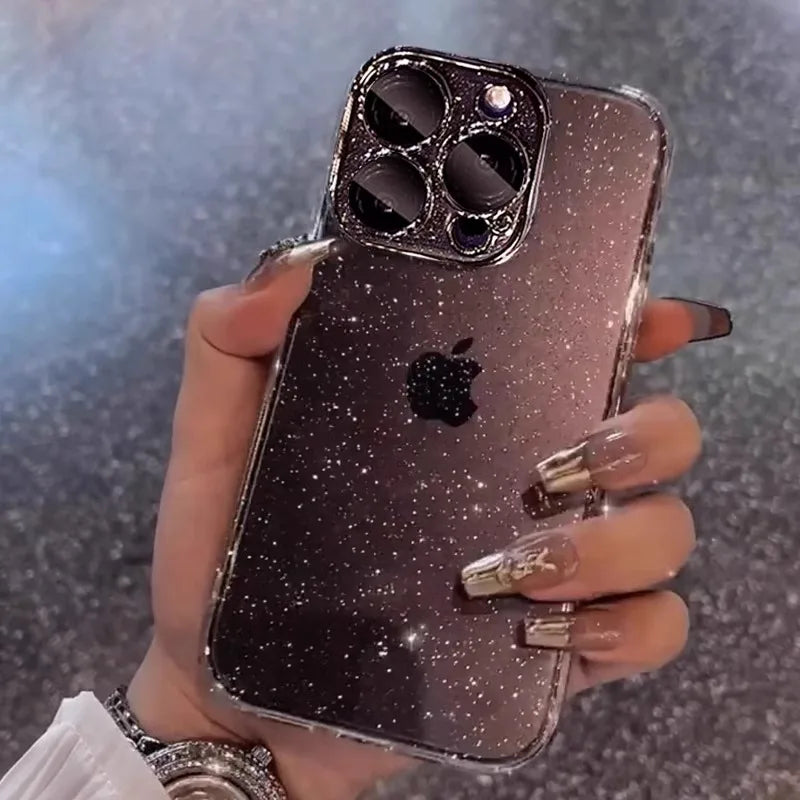 Discount Luxury Transparent Bling Glitter Plating Phone Case For iPhone 16 15 14 Plus 13 12 Pro Max 15Pro Hard PC Shockproof Thin Cover sale