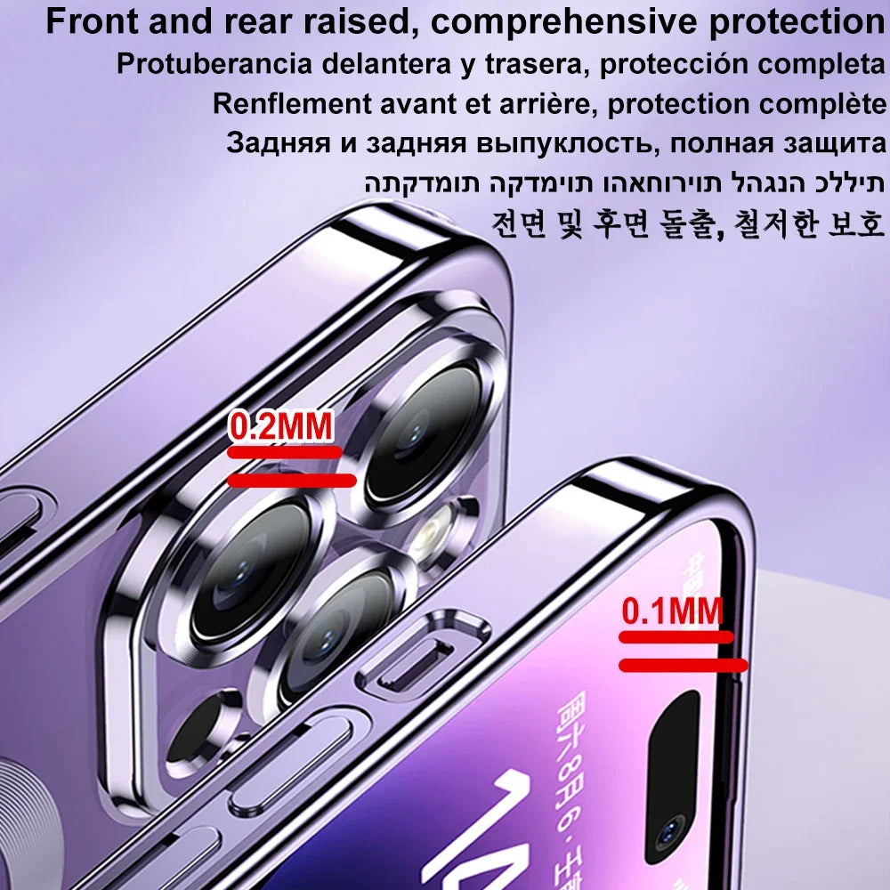 Magnetic Plating Case For iPhone 15 14 16 13 12 11 Pro Max With Camera Lens Protector Glass For Magsafe Wireless Charger Cover