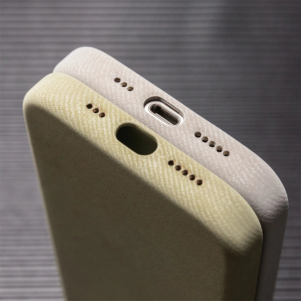 Luxury Fiber Leather For MagSafe Magnetic Wireless Charge Case For iPhone 16 15 14 13 12 Pro Max Plus Soft Shockproof Back Cover