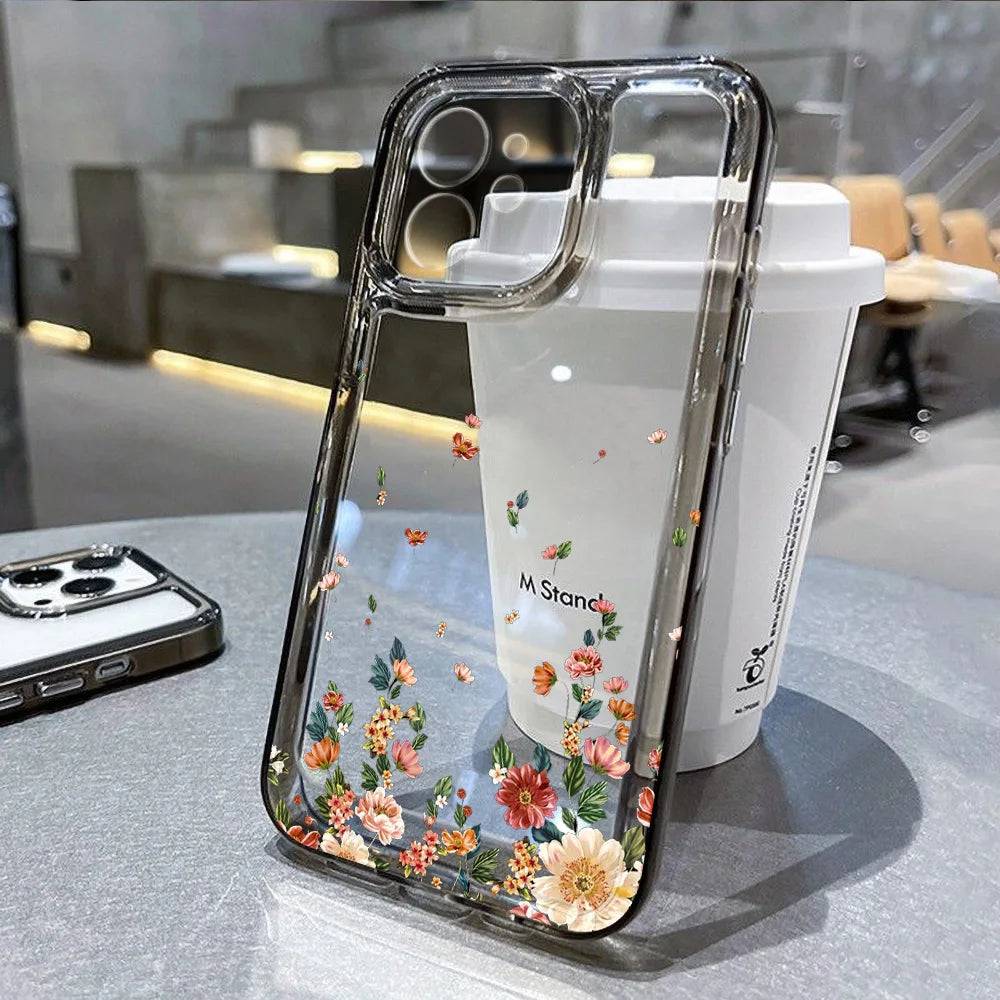 Transparent Flower Phone Case For iPhone 11 Case for iPhone 13 12 14 16 15 Pro Max XR XS X 7 8 SE Aesthetic Floral Cover Funda