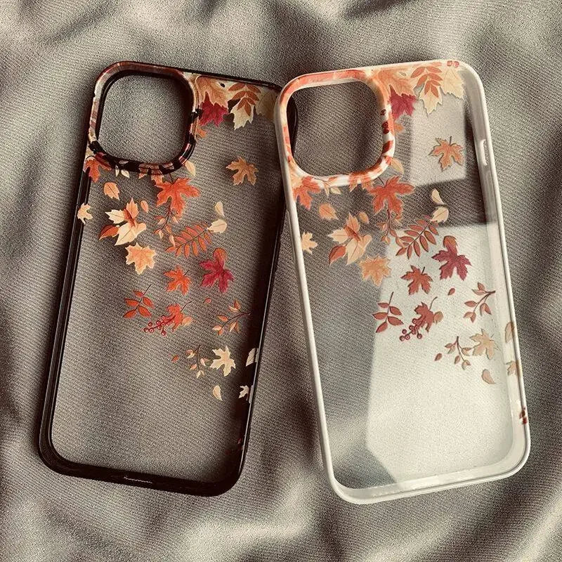 Discount Fashion Yellow Fallen Leaves Phone Case For iPhone 14 15 Pro MAX 11 13 12 16 X SE20 XR 7 8Plus Maple Leaf Hard Clear Cover Shell sale