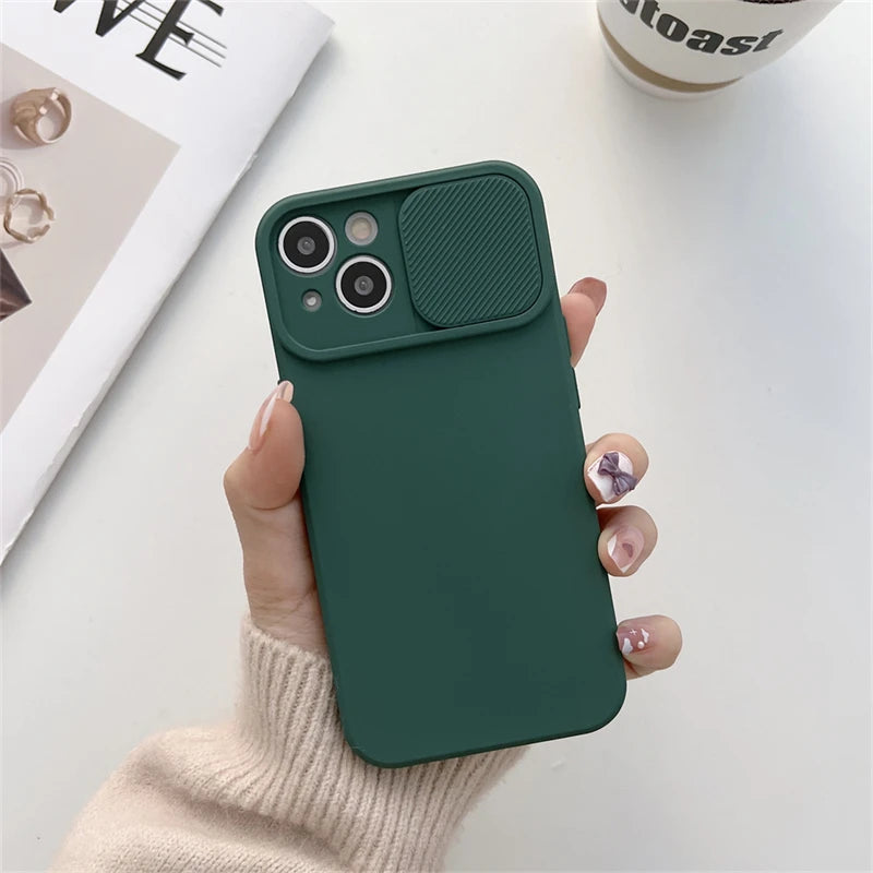 Slide Camera Protection Candy Color Soft Silicone Phone Case For iPhone 16 15 14 13 12 11 Pro XS Max X XR 7 8 Plus Bumper Cover