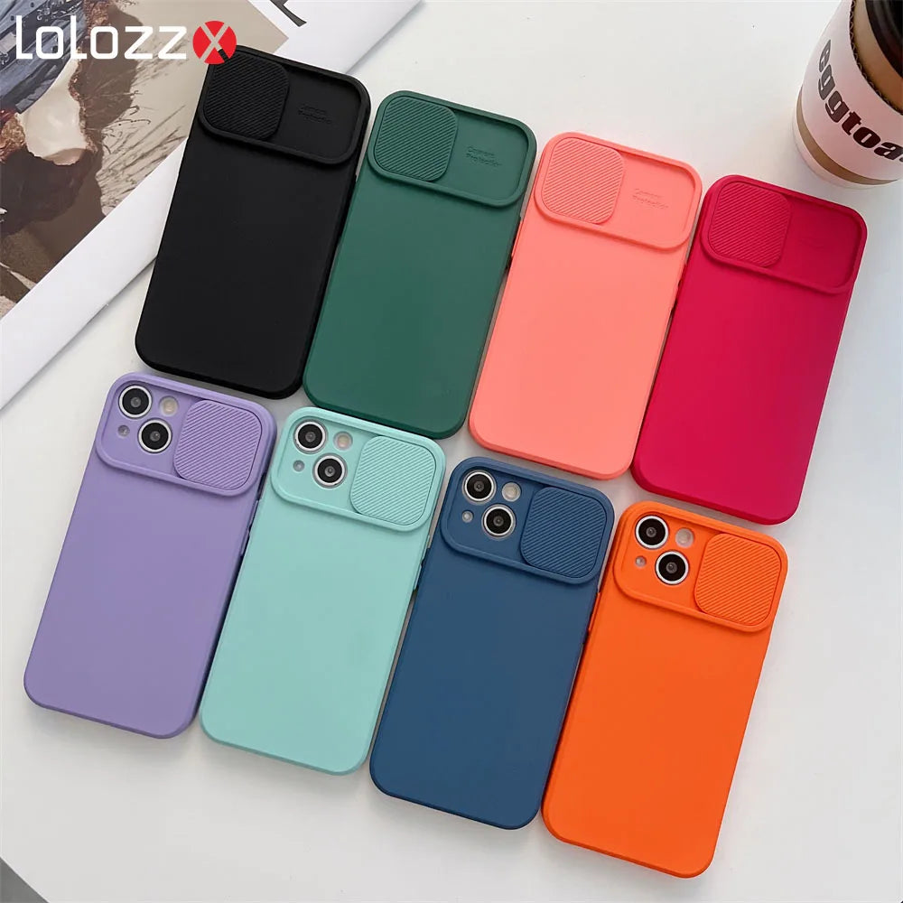 Discount Slide Camera Protection Candy Color Soft Silicone Phone Case For iPhone 16 15 14 13 12 11 Pro XS Max X XR 7 8 Plus Bumper Cover sale