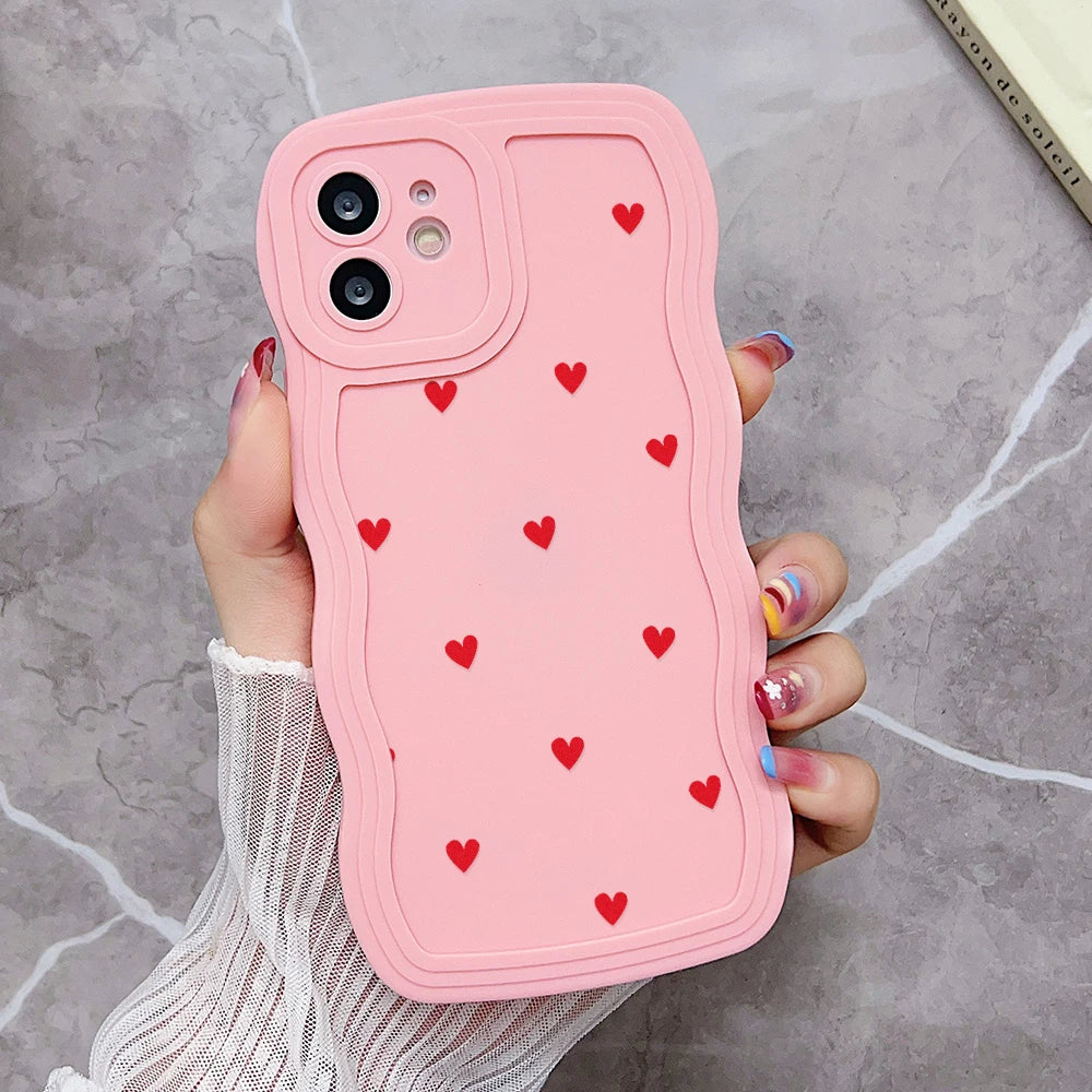 Soft Wavy Lines Love Heart Phone Case For iPhone 11 Case iPhone 13 12 14 16 15 Pro Max XR XS X 6 7 8 Plus SE 2020 Silicone Cover