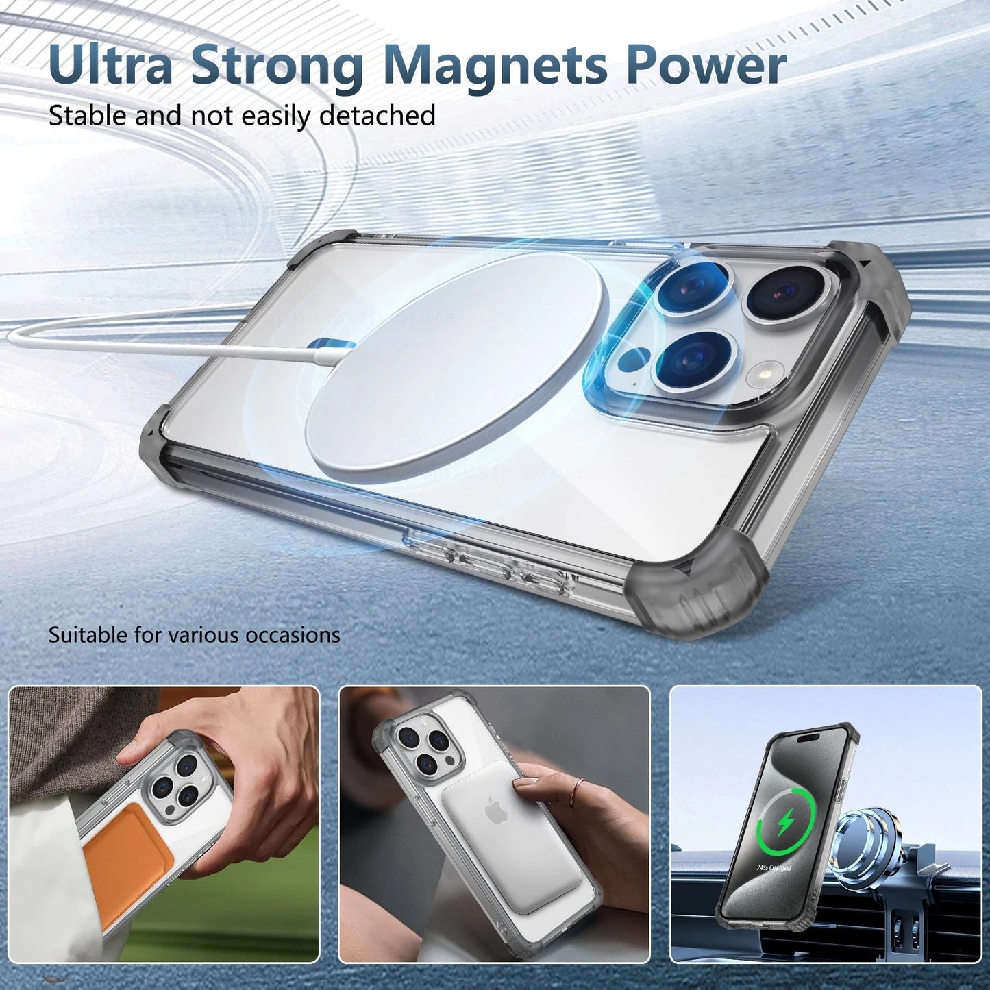 Luxury Magnetic Transparent Case For iPhone 16 Pro Max 15 14 13 12 11 Pro Max 16 Plus 16Pro Max Cover Wireless Charge Cases Capa