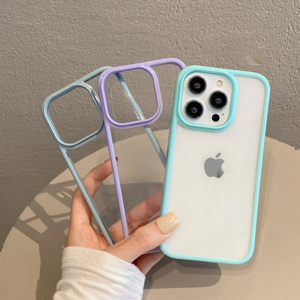 Transparent Candy Color Bumper Phone Case For iPhone 16 15 14 13 Mini 12 11 Pro Max XR XS X 7 8 Plus Soft Shockproof Back Cover