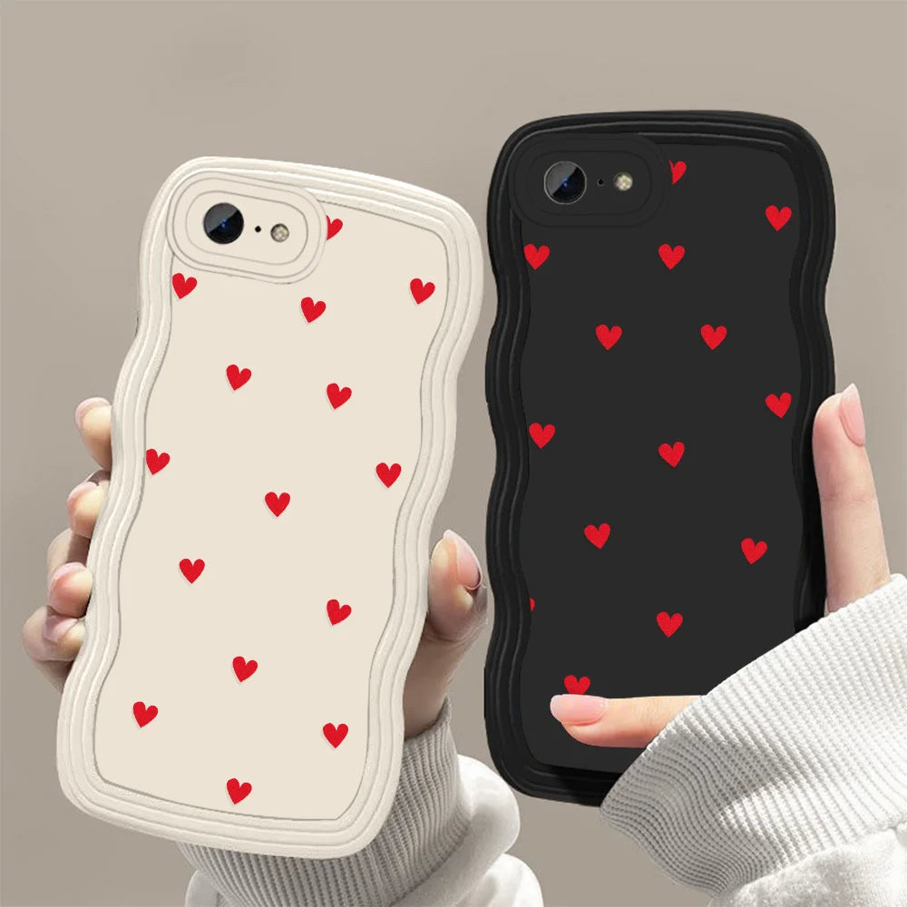 Soft Wavy Lines Love Heart Phone Case For iPhone 11 Case iPhone 13 12 14 16 15 Pro Max XR XS X 6 7 8 Plus SE 2020 Silicone Cover