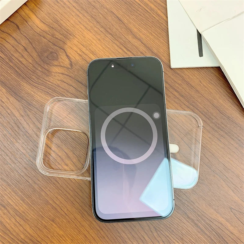 Pop Up Animation Magnetic Case for iPhone 16 15 14 Plus 13 12 Pro Max Transparent Hard PC Cover For Magsafe Wireless Charger