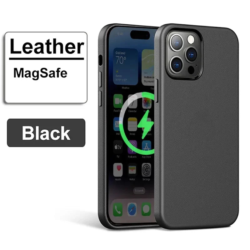 Official MagSafe Leather Case for Apple iPhone 16 Pro Max 13 12 14 15 Plus Original Strong MacSafe Magnetic Cover Accessories