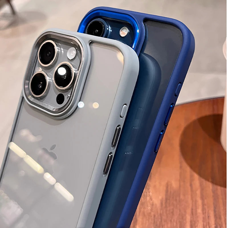 Luxury Clear Shockproof Case For iPhone 16 15 14 13 12 Mini 11 Pro XS Max XR X Plus Soft Bumper Metal Camera Protection Cover