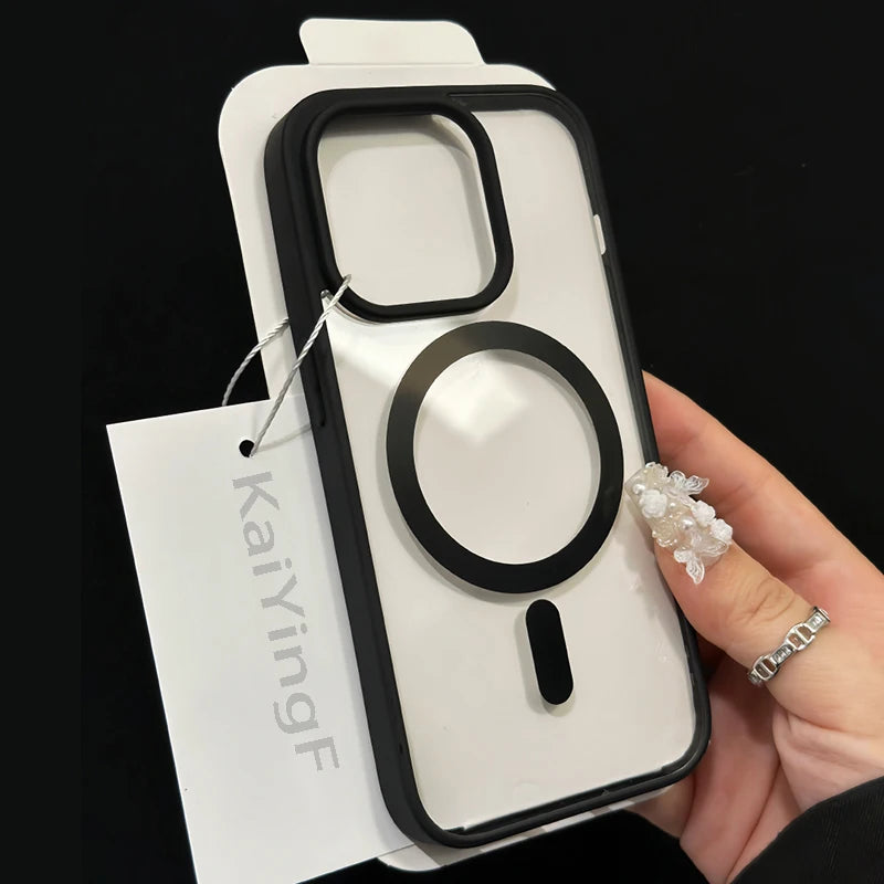 Luxury Magsafe Transparent Case For iPhone 16 15 14 13 12 11 Pro X XS XR Max 7 8 Plus Mini Magnetic Wireless Charge Phone Cover