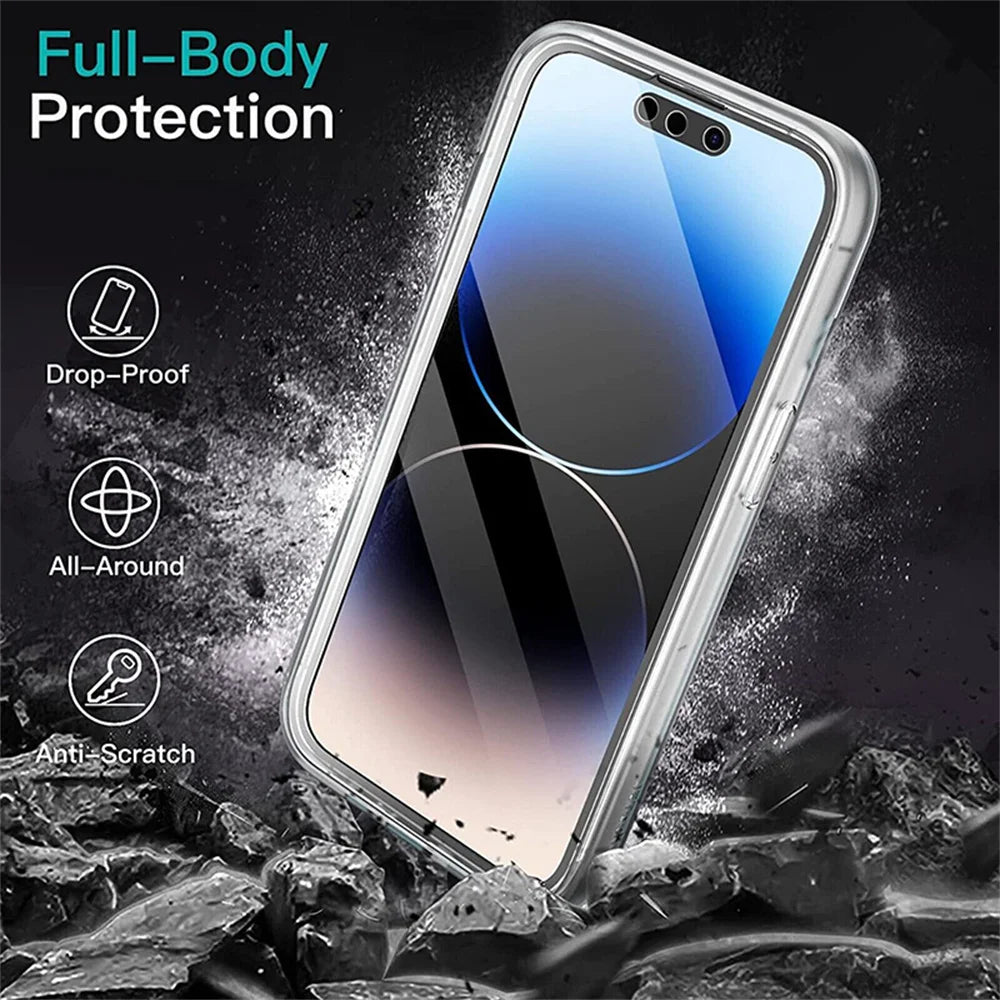 360 Full Protection Shockproof Transparent Phone Case For iPhone 16 15 14 11 12 13 Pro Max Double-sided Silicon TPU Back Cover