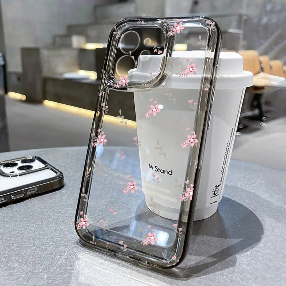 Transparent Flower Phone Case For iPhone 11 Case for iPhone 13 12 14 16 15 Pro Max XR XS X 7 8 SE Aesthetic Floral Cover Funda