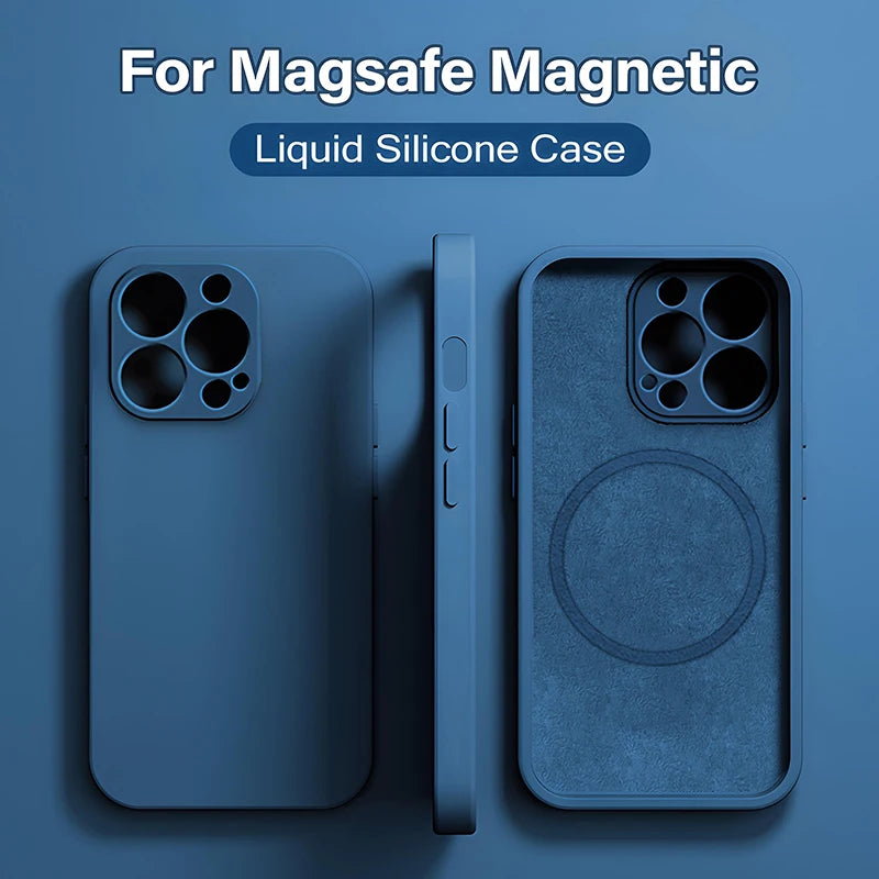 Discount Original For Magsafe Magnetic Case For iPhone 15 14 13 12 11 Pro Max Mini X XR XS 8 Plus Liquid Silicone Wireless Charge Cover sale