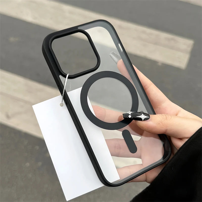 Luxury Magsafe Transparent Case For iPhone 16 15 14 13 12 11 Pro X XS XR Max 7 8 Plus Mini Magnetic Wireless Charge Phone Cover